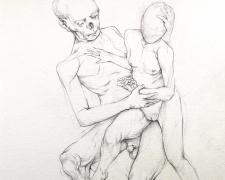 Death and the Maiden, 2018, graphite on paper, p.s. 9 7/8 x 6" / f.s. 17 1/2 x 13 1/2"