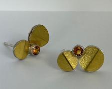 Heidi Gerstacker, "Double Folded Dot Earrings", 2022, 22k/sterling silver bimetal, sterling silver, citrine, 1/2" diameter