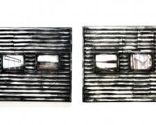 Factory Panel (diptych), 2018, ceramics, mixed media, 48 x 24 x 3"