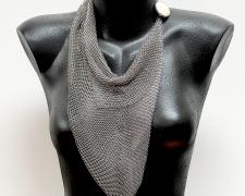 "Armor #1", 2026, mesh bib necklace: stainless steel, sterling, mother of pearl, dimensions variable