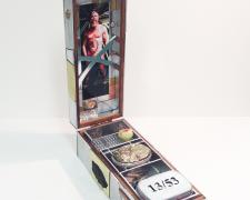 Box #8, Self Portrait, 2018, found wooden slide box, aluminum, brass, steel, bronze, sterling, pyrite, beard, wasp nest, etc., 3 x 3 1/4 x 7 1/4"