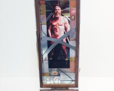 Box #8, Self Portrait, 2018, found wooden slide box, aluminum, brass, steel, bronze, sterling, pyrite, beard, wasp nest, etc., 3 x 3 1/4 x 7 1/4"