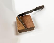 "Cutting Corners", 2025, appropriated and manipulated vintage kitchen knife, 11 x 5 1/4 x 1 1/2"