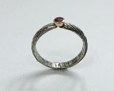 Edward Lane McCartney, "Formation, Strata", 2020, cuttlebone cast sterling, 14k yellow gold, rhodolite garnet, 3/4 x 7/8 x 1/8"
