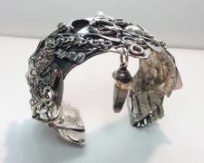 Edward Lane McCartney, "Formation, Tectonic", 2018, cuff bracelet: sterling, fine silver, reticulation silver, 14k yellow gold, diamond, ocean jasper, 2 x 2 1/2 x 1 3/4"