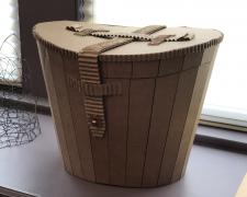 Luggage, Top Hat and Box, 2019, cardboard and wire clothes hanger, 15 x 14 x 13"