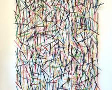 "Pencillation I", 2025, wall hanging assemblage: stainless steel, colored drawing pencils, aluminum, 72 x 54 x 5"
