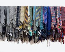 "Power and Privilege", 2025, walls sculpture: men's neckties on wall mount armature, 40 x 72 x 5"