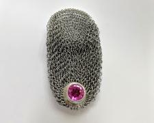 "Snood", 2025, brooch: sterling, stainless steel, synthetic stone