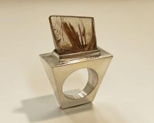Edward Lane McCartney, "Specimen Ring #3", 2020, sterling and rutile quartz, 1 1/4 x 3/4 x 2"