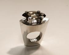 Edward Lane McCartney, "Specimen Ring #4", 2020, sterling and smokey quartz, 1 1/4 x 3/4 x 1 3/4"