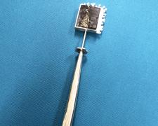 Edward Lane McCartney, "Wand #3", 2020, brooch: sterling, pyrite in schist, stainless steel, 8 x 1 x 3/8"
