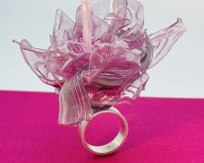 "Water Water...", 2024, ring: sterling silver and plastic water bottle, 2 x 2 x 2", size 7 1/2