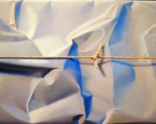 Wrapped and Stringed Blue/Grey Landscape, 2004, oil on canvas, 15 3/4 x 25 1/2"