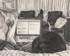 El Chico del Apartamento 202, 2019, charcoal on paper, 36 x 36"