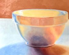 Ellen Berman, "White Bowl", 2019, oil on board, 12 x 16"