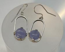Edward Lane McCartney, "Encapsulated", 2023, earrings: fabricated sterling and blue chalcedony