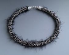 Martha Ferguson, "Midnight Collar", sterling silver, Argentium silver, maribou feathers, 16" long