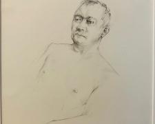 Figure with Head and Hand, 2018, graphite on paper, p.s. 10 1/2 x 9" / f.s. 15 3/8 x 13 7/8"