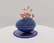 Basia Hawicz, "Flamboyance", 2025, egg, mixed media, 4 x 4 x 4"