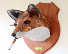 Fox & Fag, 2018, wire, plaster bandage, papier-mâché, horsehair, 22 x 18 x 18"