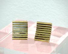 Heidi Gerstacker, "Cross Section 2 Earrings", 2025, oxidized brass, sterling silver earposts and earnuts, 1/2" square