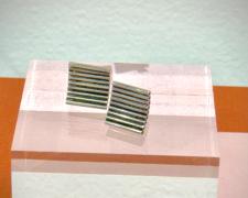 Heidi Gerstacker, "Cross Section 1 Earrings", 2025, oxidized sterling silver, sterling silver earposts and earnuts, 1/2" square