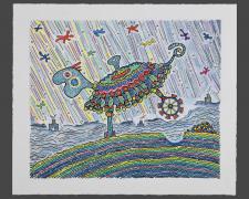 "Going Nowhere", 2025, ink and color pencil on Stonehenge paper, 6 x 7"