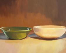 Green Bowl and White Bowl, 2017, oil on board, 36 x 48"