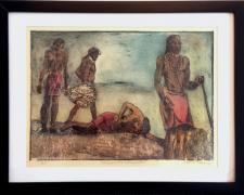 Massai (Dance Performance I), 2014, drypoint print, chine-collé, watercolor, i.s. 15 1/4 x 20 1/2" / f.s. 20 1/2  x 26 1/2"