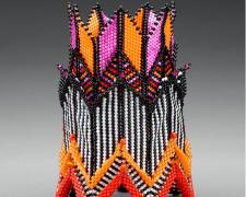 Heather Logan, "Barcode", beadwork, 3 3/4 x 3 1/4 x 3 1/4"
