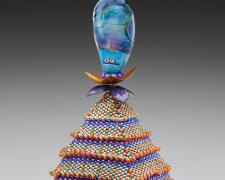 Heather Logan, "Blue Faced Pyramid", beadwork, 5 x 2 1/4 x 2 1/4"