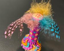 Heather Logan, "Feather Head", beadwork, 3 1/2 x 3 x 3"