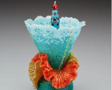 Heather Logan, "Frilly Lady", beadwork, 4 x 2 3/4 x 2 3/4"
