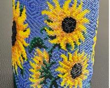 Heather Logan, "Summer Sunflowers", beadwork, 4 1/2 x 3"