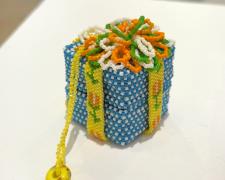 Heather Logan, "Springtime", beadwork, 1 1/2" square