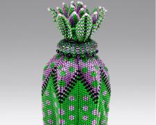 Heather Logan, "Stitched Up", beadwork, 4 1/2 x 2 1/4 x 2 1/4"