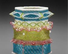 Heather Logan, "Stringed Harmony", beadwork, 3 3/4 x 2 1/2 x 2 1/2"