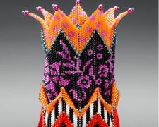 Heather Logan, "The Jester", beadwork, 3 3/4 x 3 1/2 x 3 1/2"