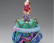 Heather Logan, "Wedding Cake", beadwork, 3 3/4 x 2 3/4 x 2 3/4"