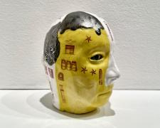 "Gobstopper #21", 2023, fired clay, glaze, 4 1/2 x 2 3/4 x 4"