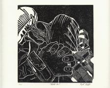 "Hold On", 2018, hand printed linocut on paper, s.s. 9 x 9" / f.s. 10 x 10", ed. of 10
