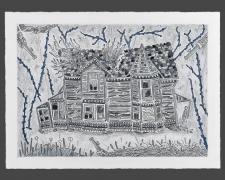 "House on the Belfast Curve", 2025, ink and color pencil on Stonehenge paper, 6 1/2 x 8 7/8"