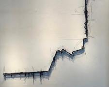 I tried to weave a story too intimate, 2019 , torn Astros t-shirt, wooden pegs, 88 x 70"