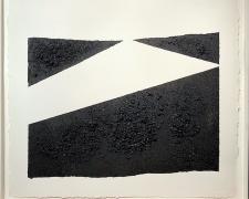 Mirror or Mirage XXXXI, 2018, asphalt, sand, and tar on paper, p.s. 23 x 22 3/4" / f.s. 24 5/8 x 24 1/2"
