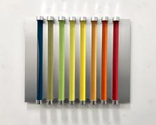 Chromolight 16MC8-2, 2018, spray enamel on acrylic rods over aluminum, 16 1/2  x 20 1/4"