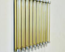 Chromolight 16PG10-1, 2018, spray enamel on acrylic rods over aluminum, 16 1/2 x 20 1/4"
