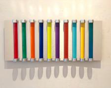 Chromolight 10MC10-6, 2018, spray enamel on acrylic rods over aluminum, 11 x 24 1/2"