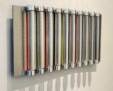 Chromolight 10MC10-6, 2018, spray enamel on acrylic rods over aluminum, 11 x 24 1/2"