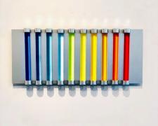 Chromolight 10MC10-5, 2018, spray enamel on acrylic rods over aluminum, 11 x 24 1/2"